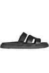 Steve Madden Womens Black Missile Multi-strap Flat Leather Sandals In Black