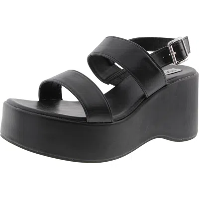 Steve Madden Mixture Womens Adjustable Faux Leather Platform Sandals In Black