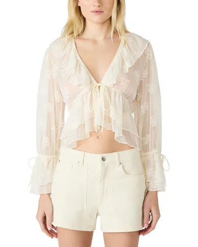 Steve Madden Montana Floral Embroidery Ruffle Detail Knit Top In Nude