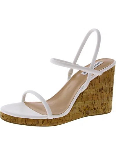 Steve Madden Morgan Womens Faux Leather Slingback Wedge Sandals In White