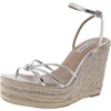 Steve Madden Mya Womens Woven Faux Leather Wedge Sandals In Silver