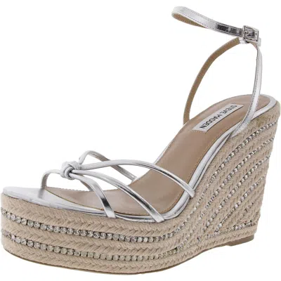 Steve Madden Mya Womens Woven Faux Leather Wedge Sandals In Silver