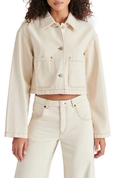 Steve Madden Myrtha Denim Crop Chore Jacket In Oatmeal