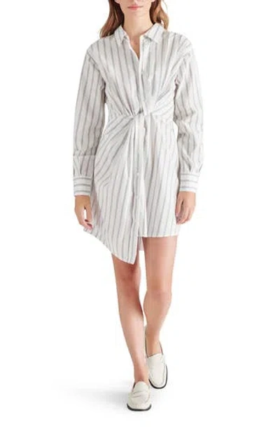 Steve Madden Nadia Stripe Knot Long Sleeve Shirtdress In Cloud Stripe