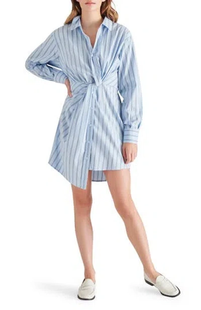 Steve Madden Nadia Stripe Knot Long Sleeve Shirtdress In Sky Blue