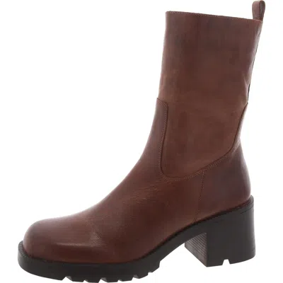 Steve Madden Nala Womens Leather Block Heel Ankle Boots In Brown