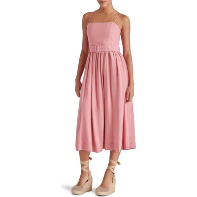 Steve Madden Napoli Belted Linen Blend Midi Dress In Dusty Rose