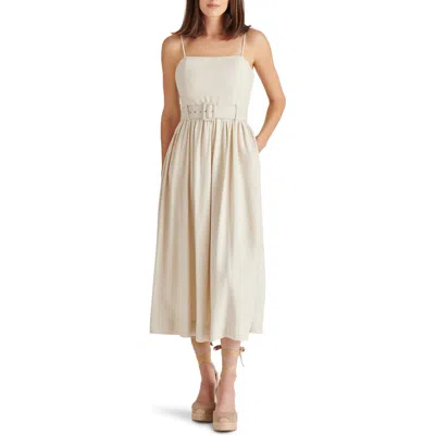 Steve Madden Napoli Belted Linen Blend Midi Dress In Natural