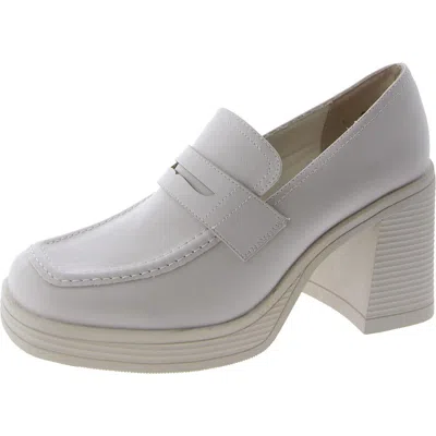 Steve Madden Natalia Womens Faux Leather Square Toe Loafer Heels In Beige