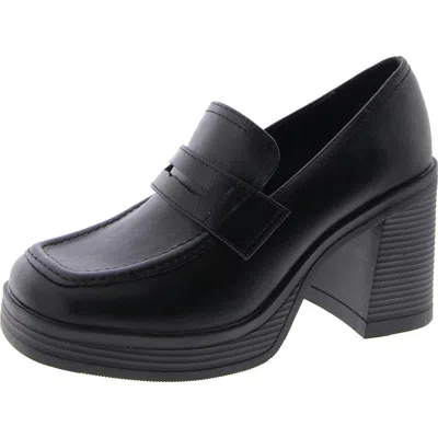 Steve Madden Natalia Womens Faux Leather Square Toe Loafer Heels In Black