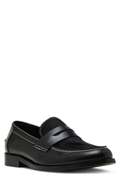 Steve Madden Natan Genuine Calf Hair Penny Loafer In Black