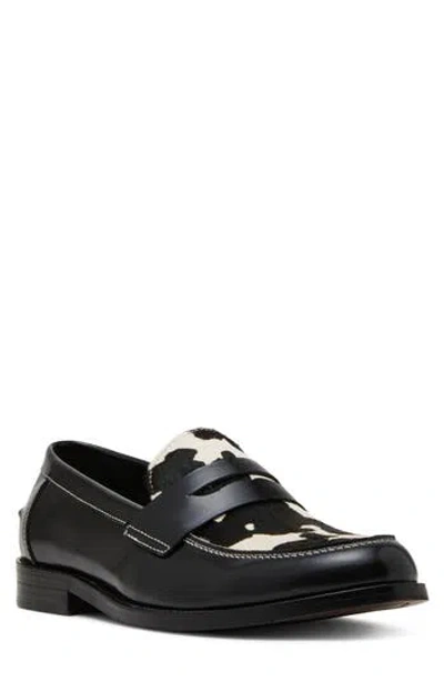 Steve Madden Natan Genuine Calf Hair Penny Loafer In Black