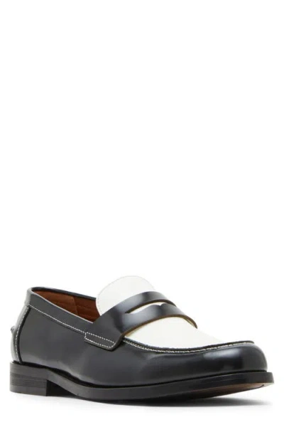 Steve Madden Men's Natan Penny Moc Toe Loafer In Black,white