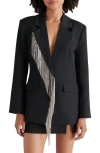 Steve Madden Nellie Rhinestone Fringe Blazer In Black