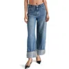 Steve Madden Noelie Cuffed High Waist Ankle Wide Leg Jeans In Blue Denim