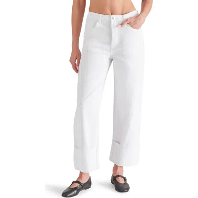 Steve Madden Noelie Cuffed High Waist Ankle Wide Leg Jeans In White