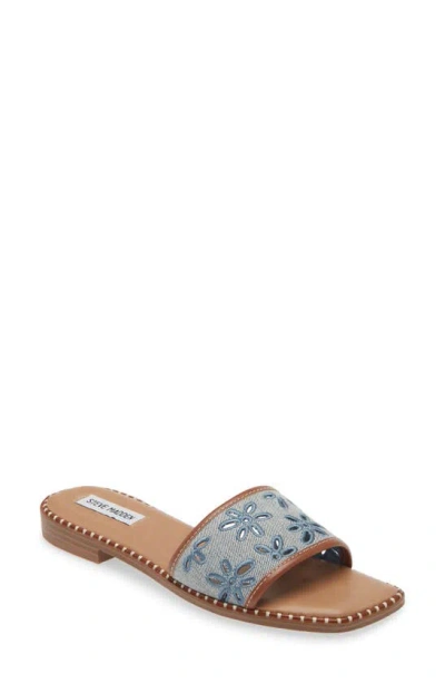 Steve Madden Nolitta Embroidered Eyelet Slide Sandal In Blue