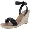 Steve Madden Novah Womens Woven Faux Leather Wedge Sandals In Black