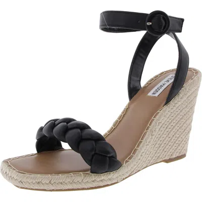 Steve Madden Novah Womens Woven Faux Leather Wedge Sandals In Black