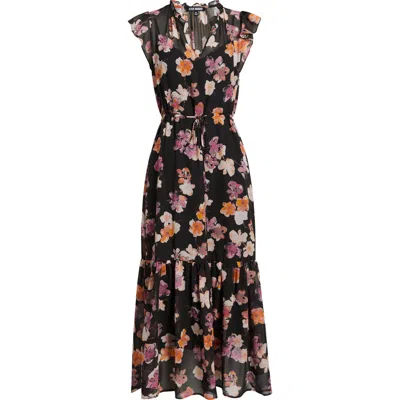 Steve Madden Osiris Floral Cap Sleeve Ruffle Dress In Black Multi