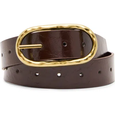 Steve Madden Oval Buckle Patent Faux Leather Belt In Dark Brown