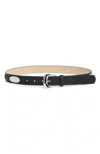 Steve Madden Oval Concho Burnished Buckle Belt In Black