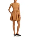 Steve Madden Palermo Mixed Media Bubble Hem Dress In Caramel Cafe