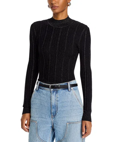 Steve Madden Pamela Metallic Cable Knit Sweater In Black