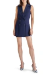 Steve Madden Paris Double Breasted Linen Blend Romper In Marine