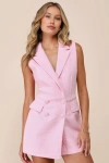 Steve Madden Paris Light Pink Tweed Collared Romper In Light Pink