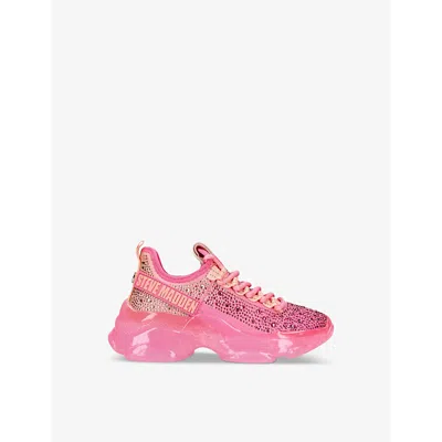 Steve Madden Girls Pink Kids Mistica Embellished Knitted Trainers 7-9 Years