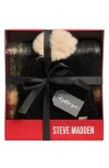 Steve Madden Plaid Scarf & Chenille Beanie Gift Set In Black
