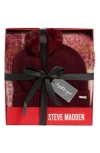 Steve Madden Plaid Tinsel Scarf & Beanie Gift Set In Burgundy