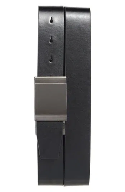 Steve Madden Plaque Reversible Leather Belt In Black