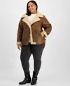 Steve Madden Plus Size Asymmetric Faux-shearling Coat In Multi