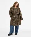 Steve Madden Plus Size Double-breasted Belted Trench Coat In Brown