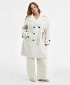 Steve Madden Plus Size Double-breasted Belted Trench Coat In White