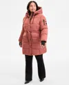 Steve Madden Plus Size Hooded Anorak Puffer Coat In Brown