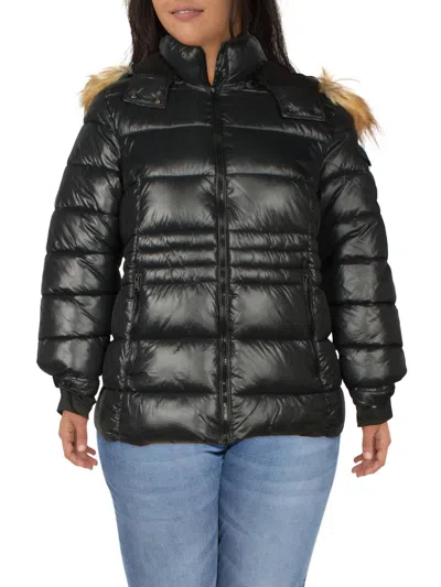 Steve Madden Plus Womens Puffer Cold Weather Parka Coat In Black