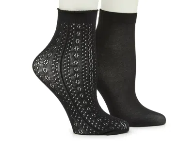 Steve Madden Pointelle Lace Ankle Socks 2 Pack In Black