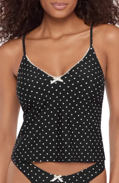 Steve Madden Polka Dot Lace-up Tankini Top In Black