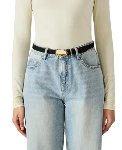 Steve Madden Polyurethane Square, Plaque And Dome Buckle 3-piece Belt Set In Pattern