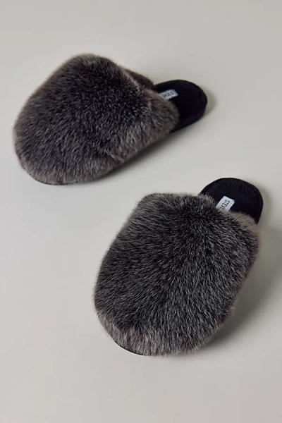 STEVE MADDEN POOF FAUX FUR MULE SLIPPER IN GREY, WOMEN'S AT URBAN OUTFITTERS