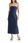 Steve Madden Prato Strapless Denim Midi Dress In Madrid Wash