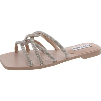 Steve Madden Primal Womens Embellished Slip-on Slide Sandals In Silver