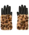 Steve Madden Printed Faux-fur-cuff Faux-leather Gloves In Animal Print