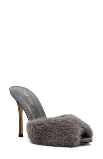 Steve Madden Priya Faux Fur Sandal In Grey