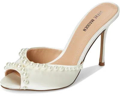 Steve Madden Priya Sandals Women's White Satin Peep Toe Stiletto Heel Zogg1009