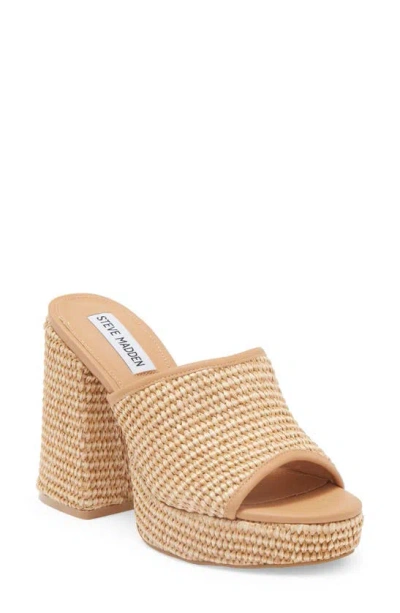 Steve Madden Promising Platform Heeled Mule In Tan Raffia