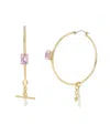 Steve Madden Punk Romance Cultivated Pearl Gem Hoop Earrings In Pink,gold